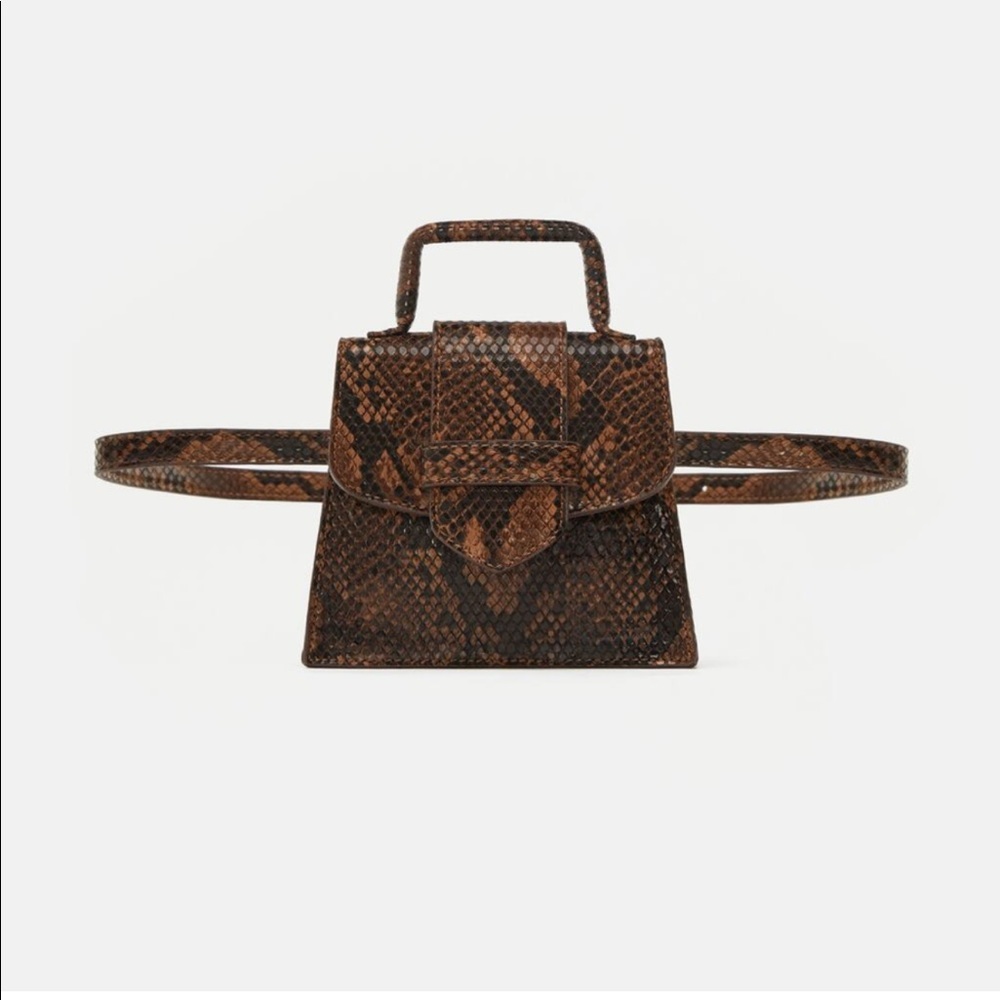 Zara Brown Snake-Print Mini Crossbody Belt Bag